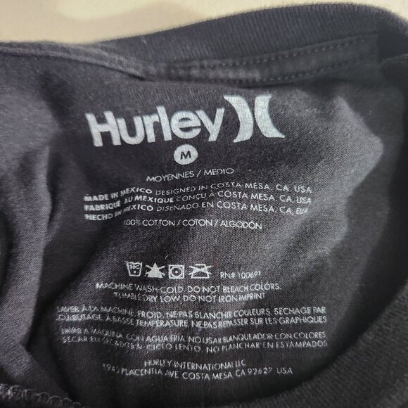 Hurley Mens Texas Flag Logo Black T-Shirt M 100% Cotton Short Sleeve - Picture 12 of 13